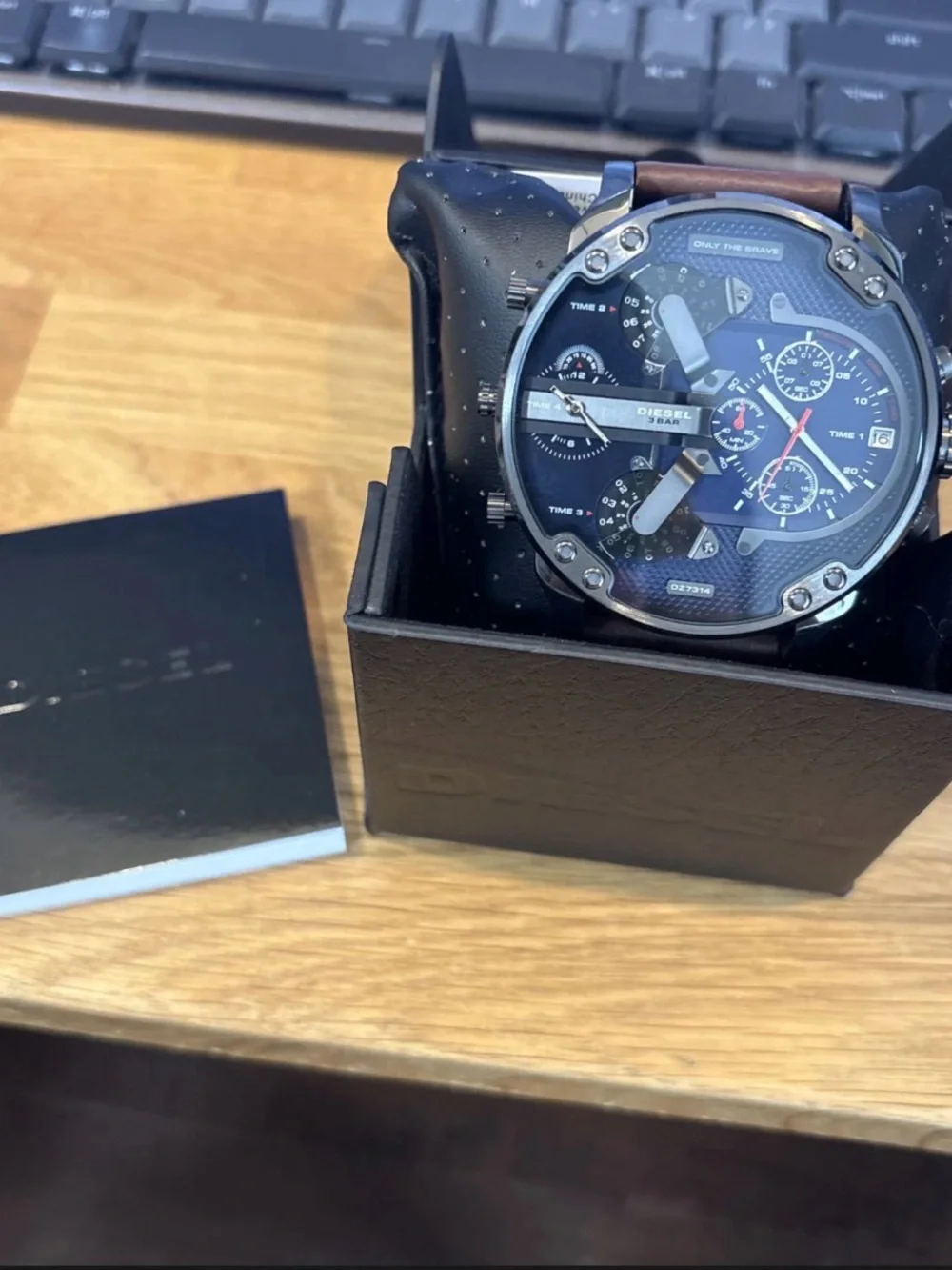 Diesel DZ7314 Mr.Daddy 2.0 Navy Blue Dual Time Dial Brown Leather Men's Watch